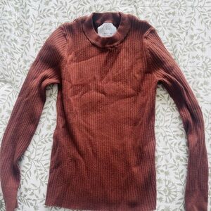 Zara Rust Ribbed Turtleneck Sweater